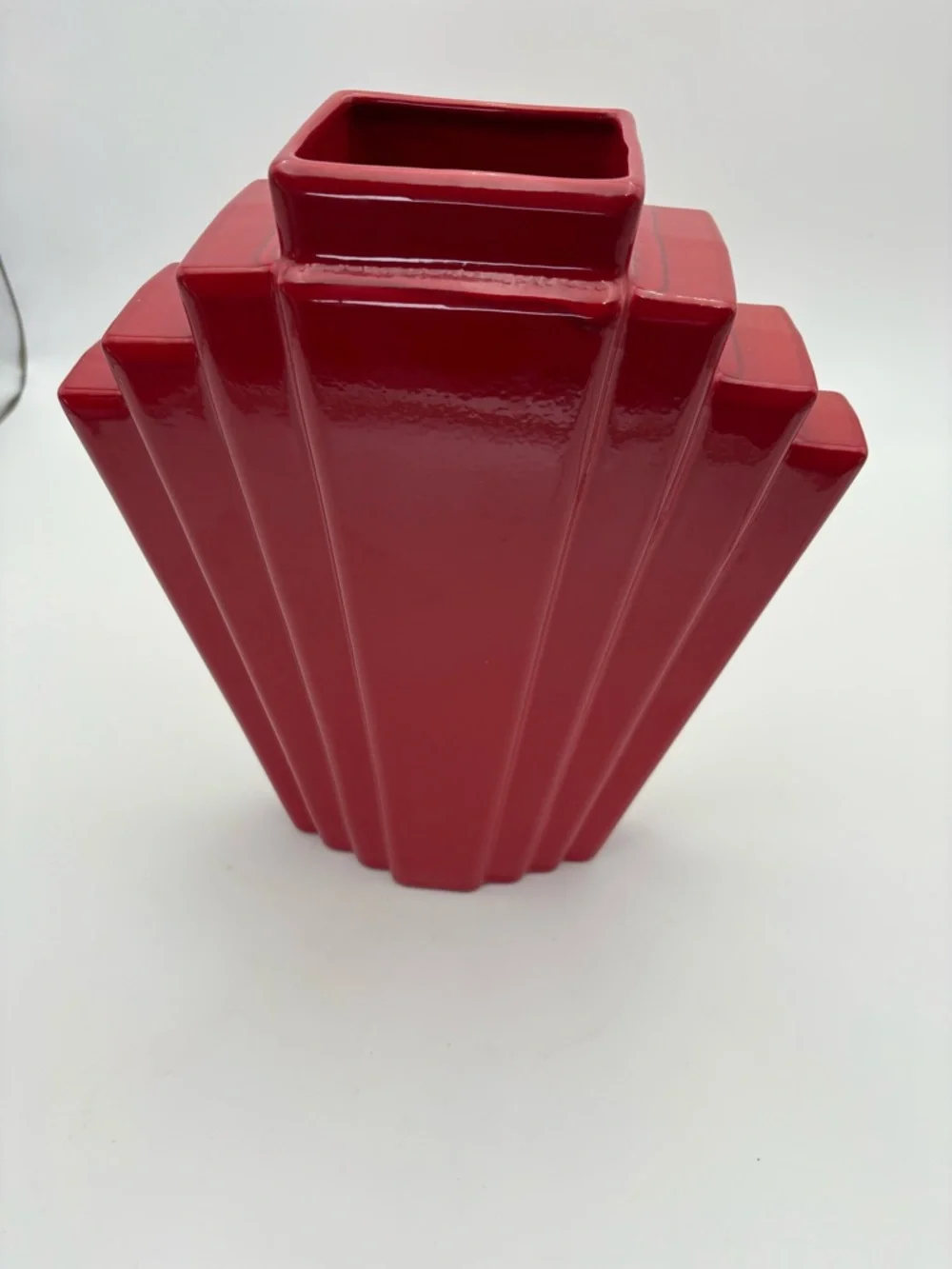 Vintage 80s Red Art Deco Ceramic Vase - Statement Piece - Picture 10 of 16